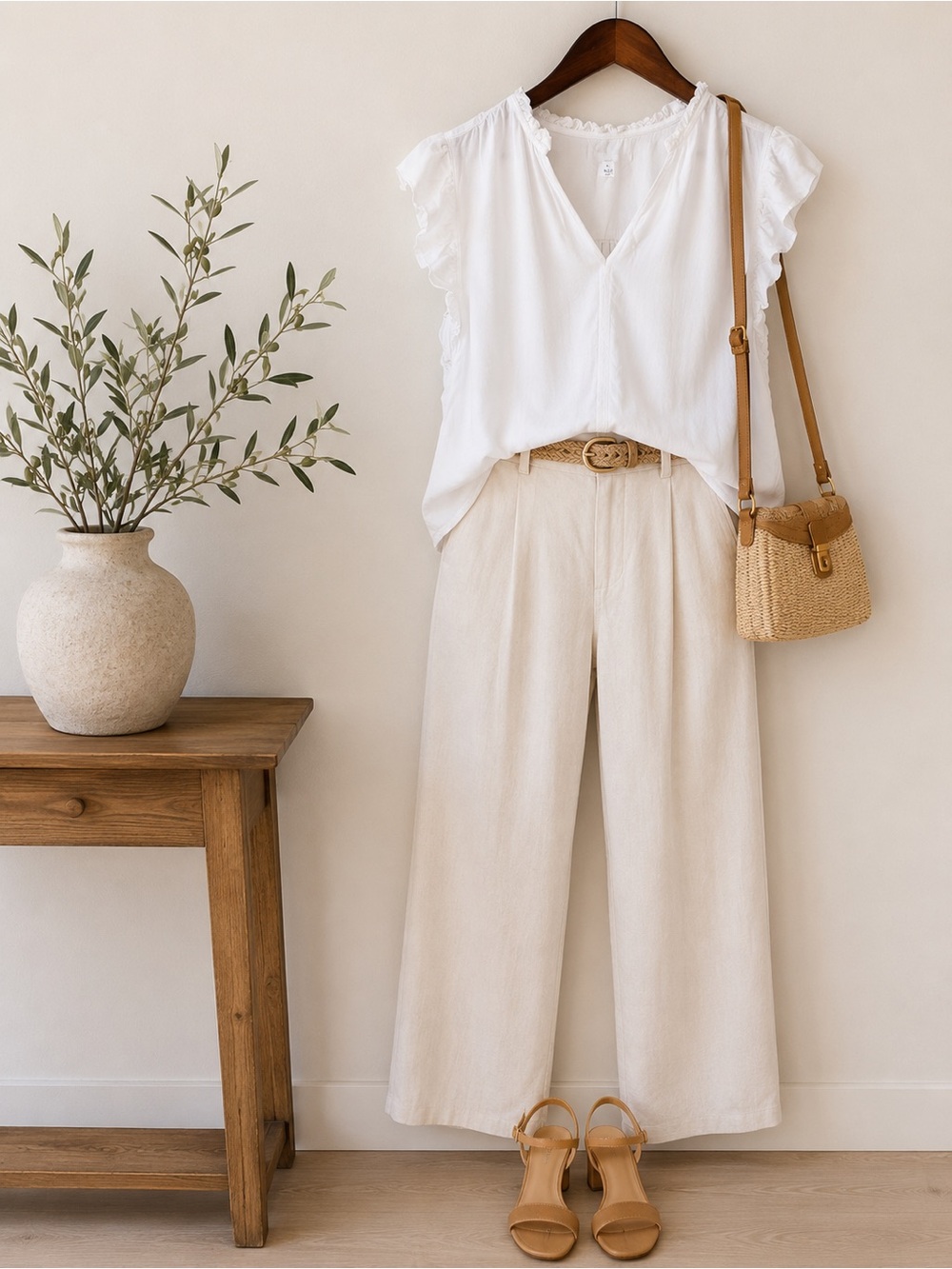 Alex & Jordan| White Ruffle Sleeve Blouse |Size L |V-Neck